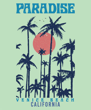 Vector illustration on the theme of surfing and surf in California. Sport typography, t-shirt graphics, print, poster, banner, flyer, postcard
