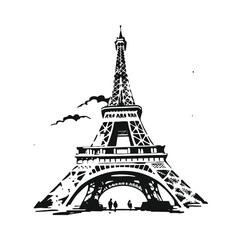 Obraz premium eiffel tower stencil vector hand drawn illustration