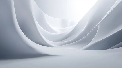 Fototapeta premium Futuristic minimalist 3D white background with subtle concave geometry, smooth surfaces, and light monotone tones, perfect for modern designs. 