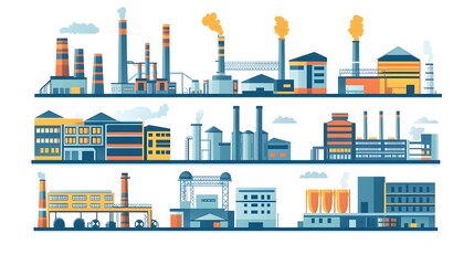Obraz premium An illustration of a variety of industrial buildings with smoke stacks