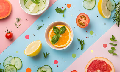 fruits and vegetable herbal concept  for background or 2d illustrator cartoon.