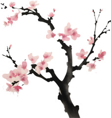 Fototapeta premium Expressive Japanese Cherry Blossom Ink Art. 