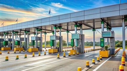 Gate for expressway fee payment in Bangkok by EXAT Long Shot, transportation network, toll road, traffic, road network, highway, cityscape, EXAT, transportation infrastructure