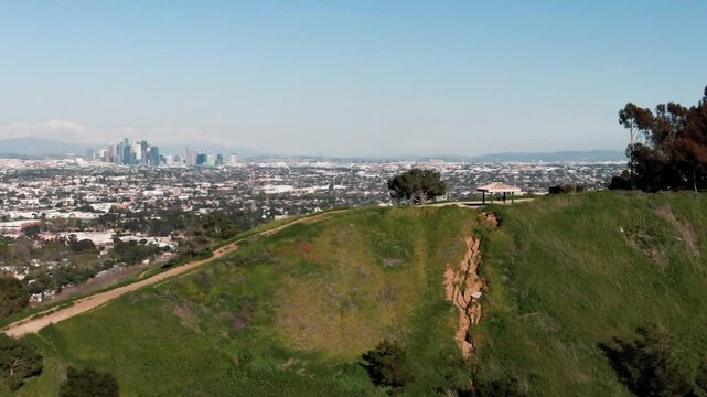 Aerial of Kenneth Hahn State Recreation Area, Baldwin Hills - Overlooking Los Angeles County and San Gabriel Mountains 1