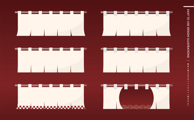 お正月・年賀や飲食販促などに使える日本の白い暖簾_和風のれんベクターフレームイラスト_和モダン素材