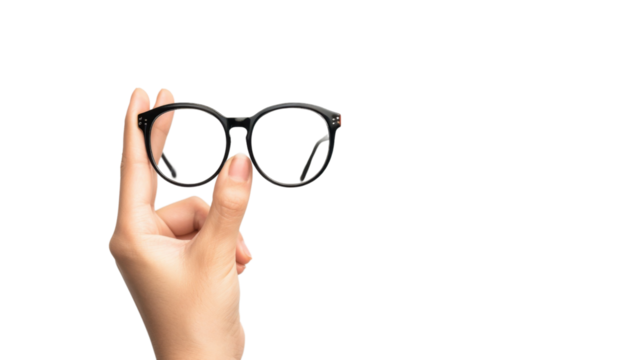Hand holding black glasses on transparent background - Powered by Adobe