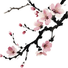 Delicate Cherry Blossom Brush Stroke Silhouette. 