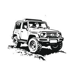 off road adventure car stencil vector hand drawn illustration