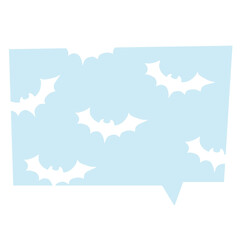 Illustration of Halloween text bubble with bat pattern on pastel blue background for decoration, text, message, speech, chatting, dialogue, cartoon, comic, masking tape, sticker, print, campaign badge
