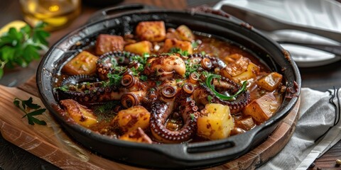 Potato stew featuring octopus in classic regional cooking