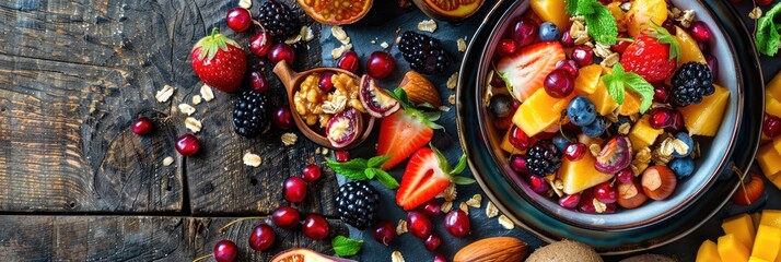 Fototapeta premium Fruit Salad Bowl with Granola and Assorted Fresh Fruits
