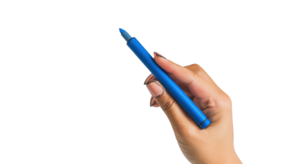 Hand holding red blue marker on transparent background