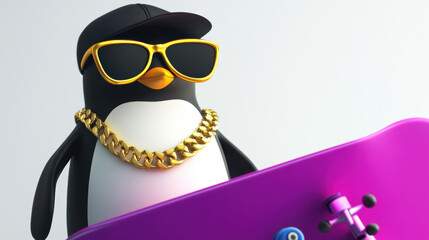 Fototapeta premium Cool Penguin Skateboarder.