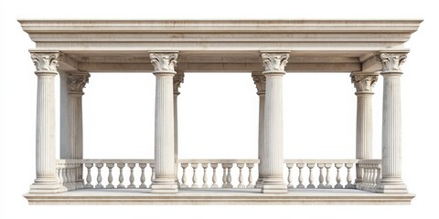 Naklejka premium An elegant architectural structure featuring classical columns and a decorative balcony, perfect for design and restoration projects.