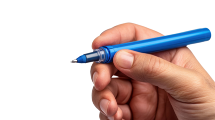 Hand holding red blue marker on transparent background