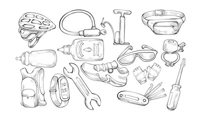 bicyclist equipment handdrawn collection