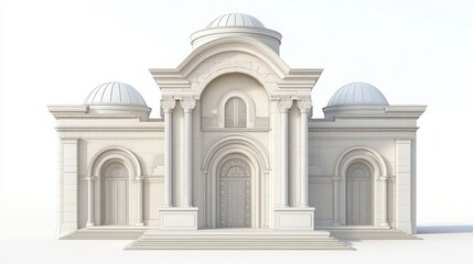 Elegant white architectural structure featuring domes and arches, perfect for showcasing classic design and artistry.