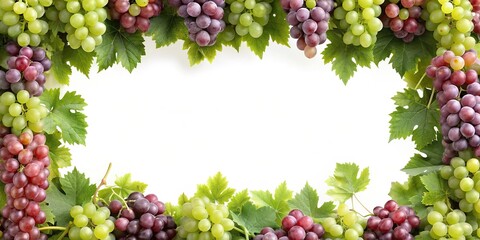 Fresh grapevine border on white background, harvest, summer, grapes, rural, crop, agriculture, vineyard, green, plant, vineyard, nature, vine, close-up, organic, white background, fresh