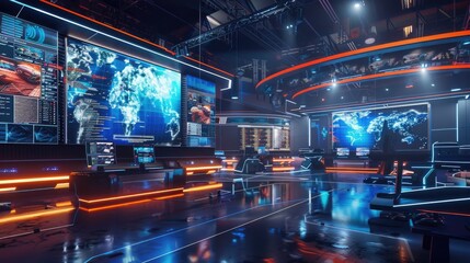 Obraz premium High tech esports arena with biometric player monitoring and holographic displays