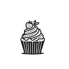 Cupcake silhouette. Delicious cupcake vector illustration black and white. Cupcake logo.