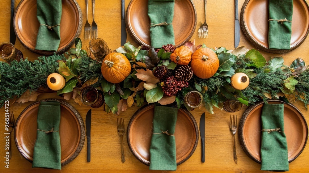 Canvas Prints autumn-inspired thanksgiving table decor with pumpkins and foliage