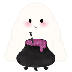 Little ghost making potions, Adorable Halloween Ghost Clipart Collection Cute Spooky Ghosts with Fun Props, Perfect for Crafts 