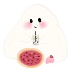 Ghost children eat snacks, Adorable Halloween Ghost Clipart Collection Cute Spooky Ghosts with Fun Props, Perfect for Crafts 