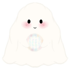 A little ghost holding an invisible crystal ball, Adorable Halloween Ghost Clipart Collection Cute Spooky Ghosts with Fun Props, Perfect for Crafts 