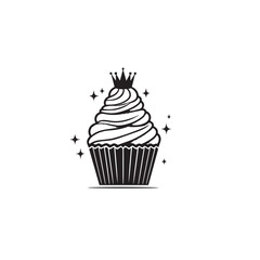 Cupcake silhouette. Delicious cupcake vector illustration black and white. Cupcake logo.