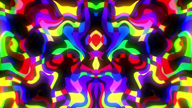 VJ Loop Art Background of Psychedelic Colorful Symmetrical Cubism Geometric Patterns