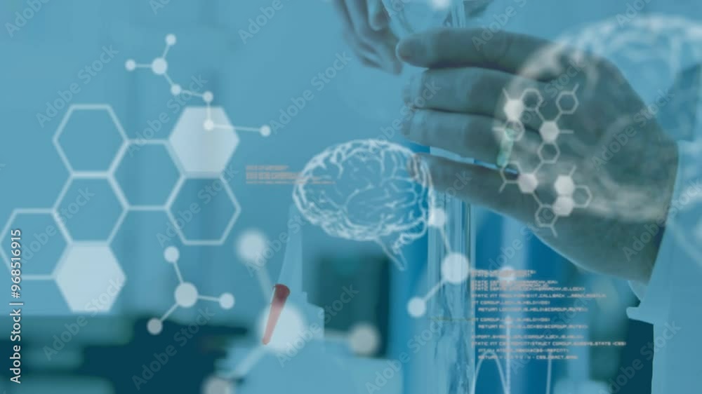 Canvas Prints animation of scientific data processing and human brains over caucasian male scientist in laboratory