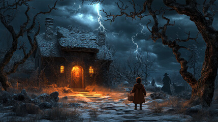 Dark Cottage, Stormy Night.