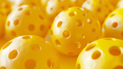 Fototapeta premium Yellow pickleball with holes. Close-up PNG transparent 3D rendering.