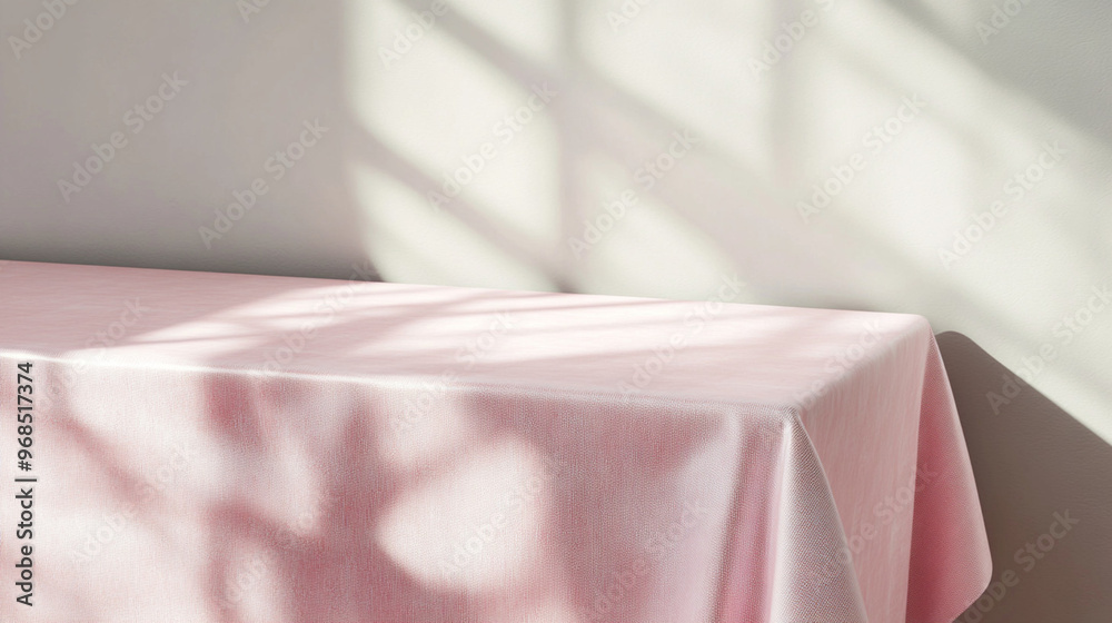 Poster pink table background with shadow. product display podium with generative ai.