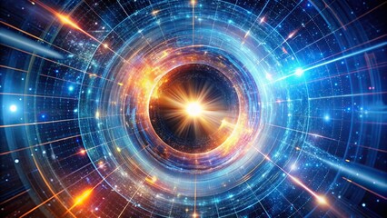 Obraz premium leading lines, high-energy, LHC, antimatter, particles, innovation, collisions, Large Hadron Collider, Particle Collision and Blackhole in LHC Large Hadron Collider Leading Lines