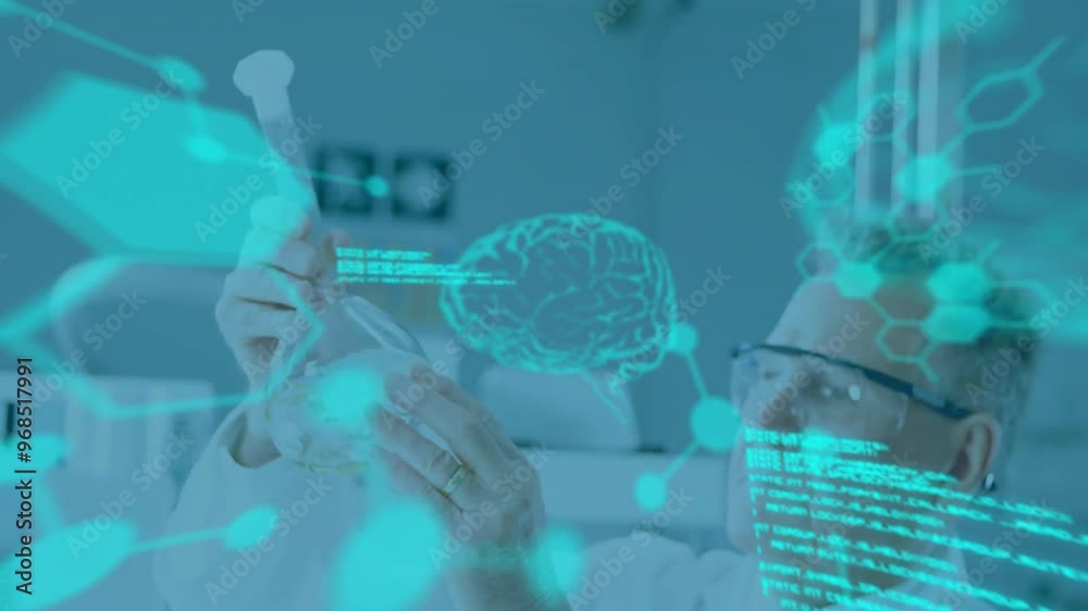 Canvas Prints animation of scientific data processing and human brain over caucasian male scientist in laboratory