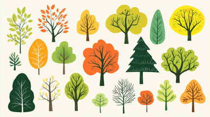 Cute Tree Illustration Set.