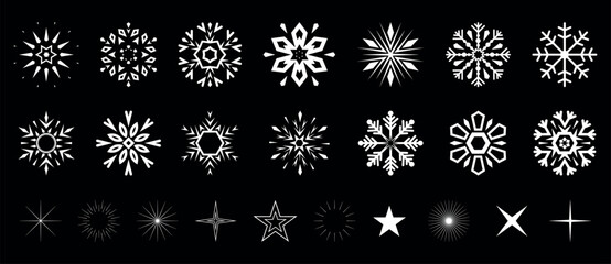 Snowflakes icon collection. Graphic modern black and white ornament.