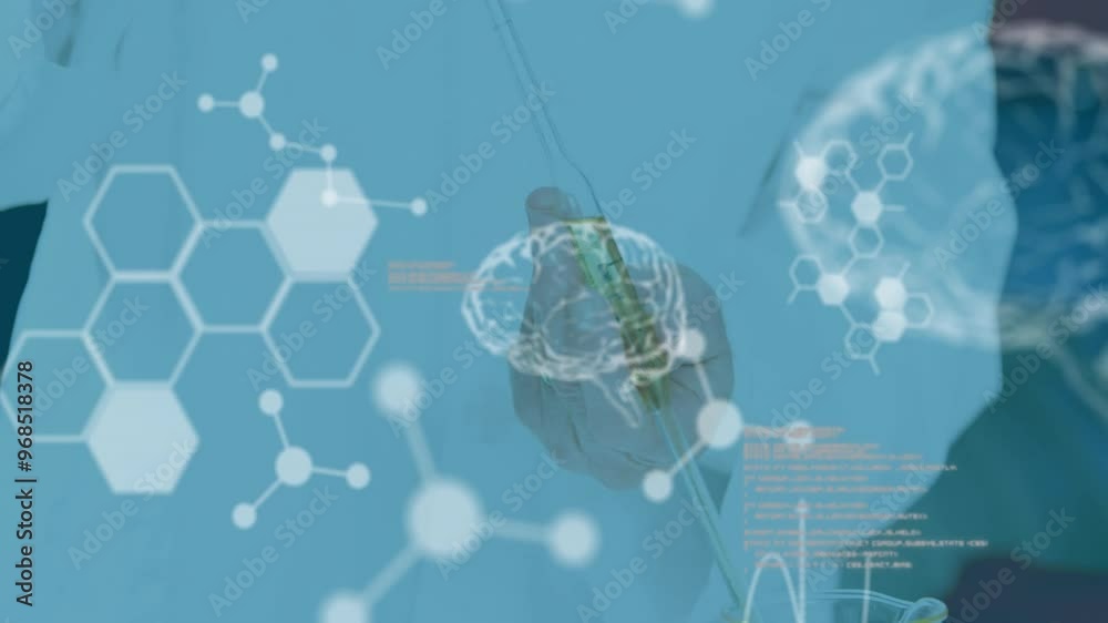 Canvas Prints animation of scientific data processing and human brains over caucasian male scientist in laboratory