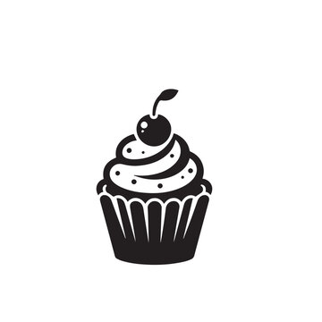 recommend clip art: Cupcake silhouette. Delicious cupcake vector illustration black and white. Cupcake logo.
