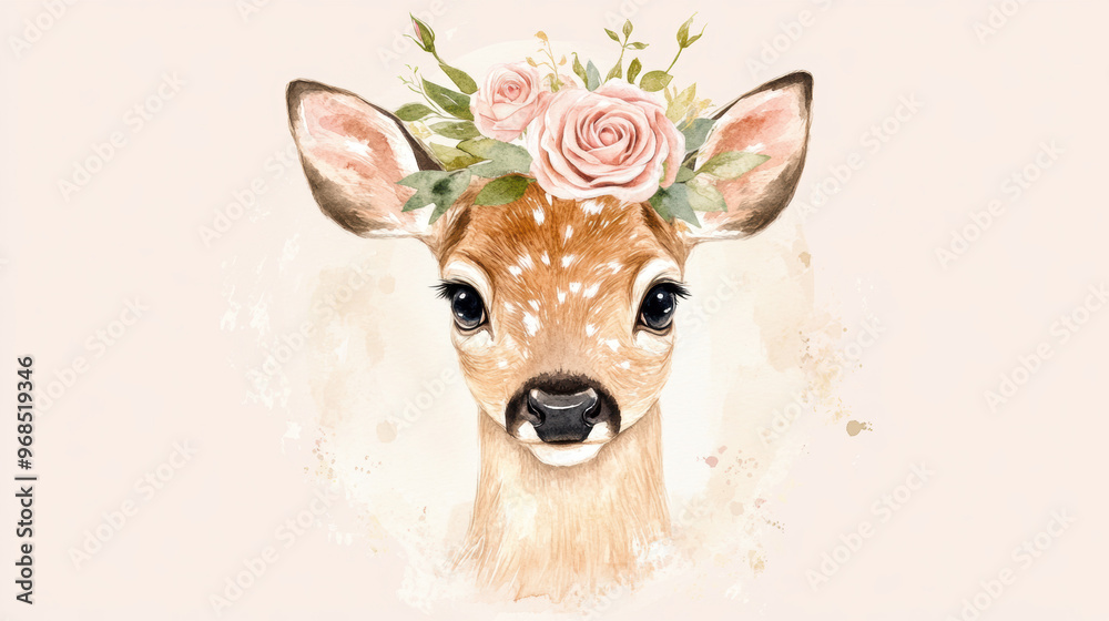 Poster watercolor deer portrait.