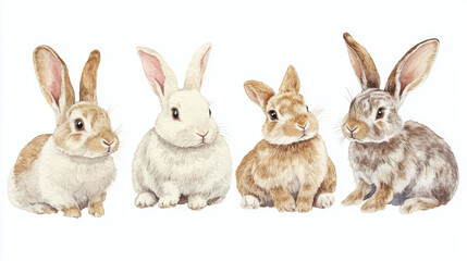 Naklejka premium Cute Rabbit Watercolor Set.