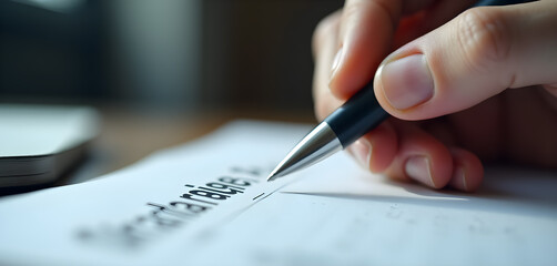 Close-Up of Hand Writing Business Plan with Pen