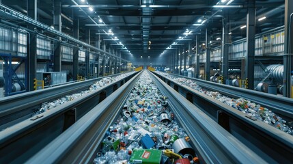 High tech robotic recycling sorting facility with AI powered systems