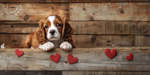 Small Dog with Sad Eyes Peeking from Under Wooden Plank