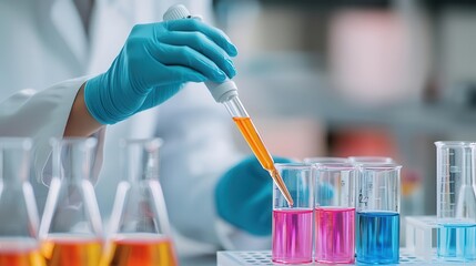 Technician performing a chemical analysis for product quality validation, chemical testing, lab-based quality control