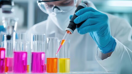 Technician performing a chemical analysis for product quality validation, chemical testing, lab-based quality control