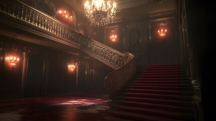 Grand Staircase in a Dark Mansion