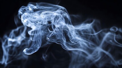 Abstract White Smoke Swirls on Black Background