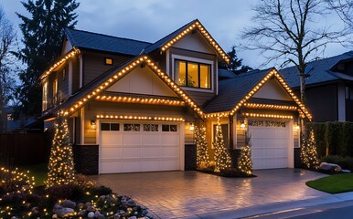 Stylish Christmas lights on the roof of your home, creating an enchanting and festive atmosphere for all to enjoy. A well-lit house with white LED Christmas light decoration
